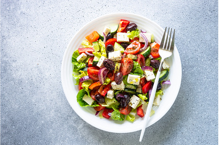 Greek salad with olives at white., a Food & Drink Photo by Nadia-nb