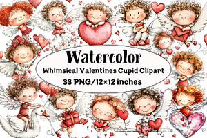 Whimsical Valentines Cupid Clipart, an Illustration by Design Market