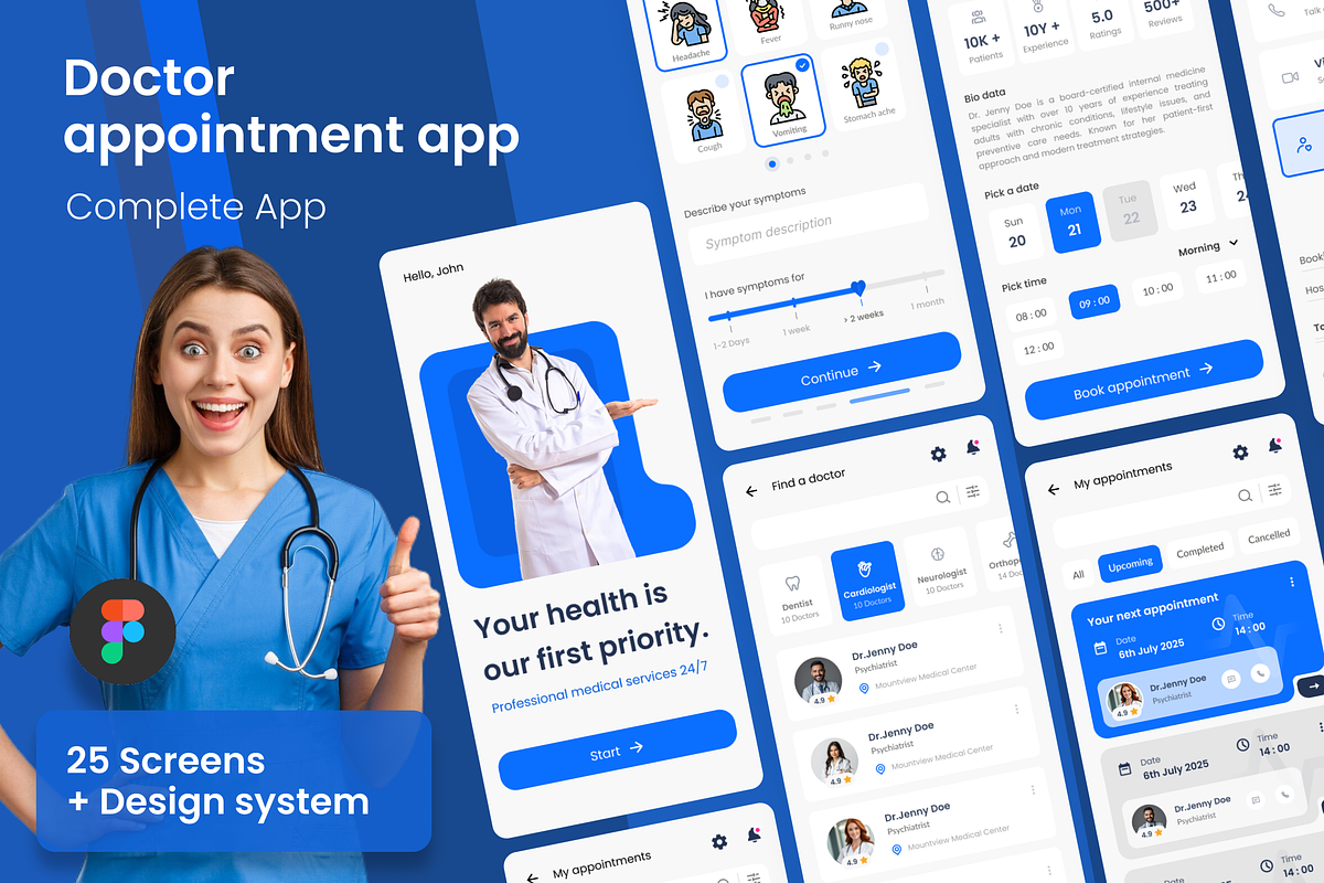 Medical app ui kit + design system