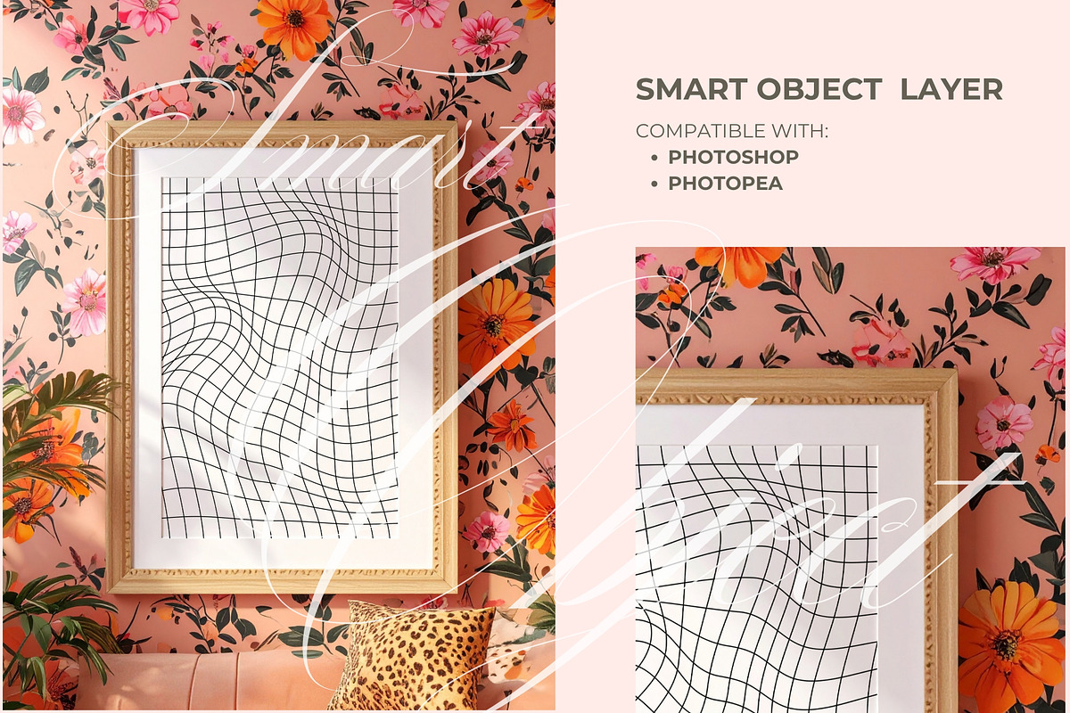 Frame Mockup PSD Coral Floral Wall, a Mockup by Honey Island Studio (Photo 2 of 3)