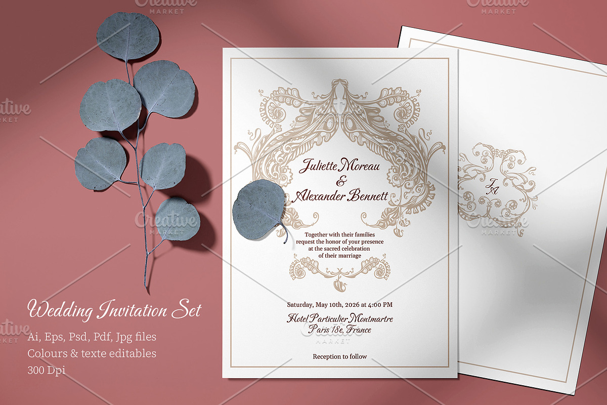 Baroque Wedding Crest Invitation Set, an Invitation Template by ilustrinna (Photo 2 of 6)