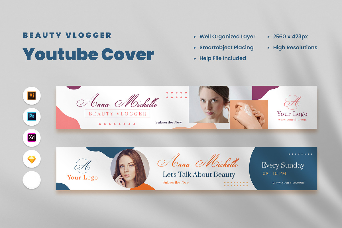Beauty Vlogger Youtube Cover, a Social Media Template by Rahardi Creative (Photo 1 of 4)
