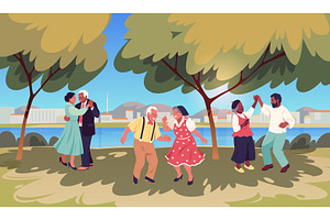Old people dance in park. Outdoor, a Sport Illustration by YummyBuum