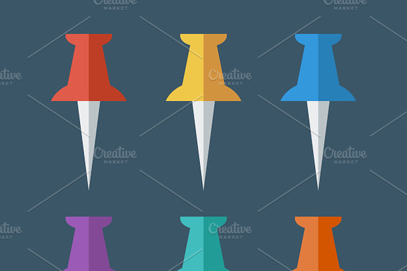 Pushpin Flat Icon Set.