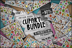 -80% Cartoon Doodle Clipart Bundle 1