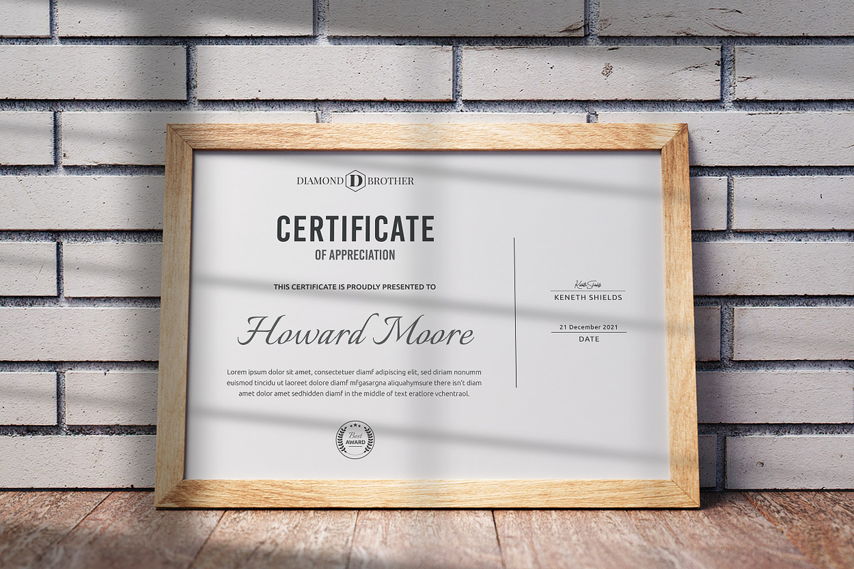 Clean Certificate Template, a Stationery Template by ResumeDevisers (Photo 3 of 6)