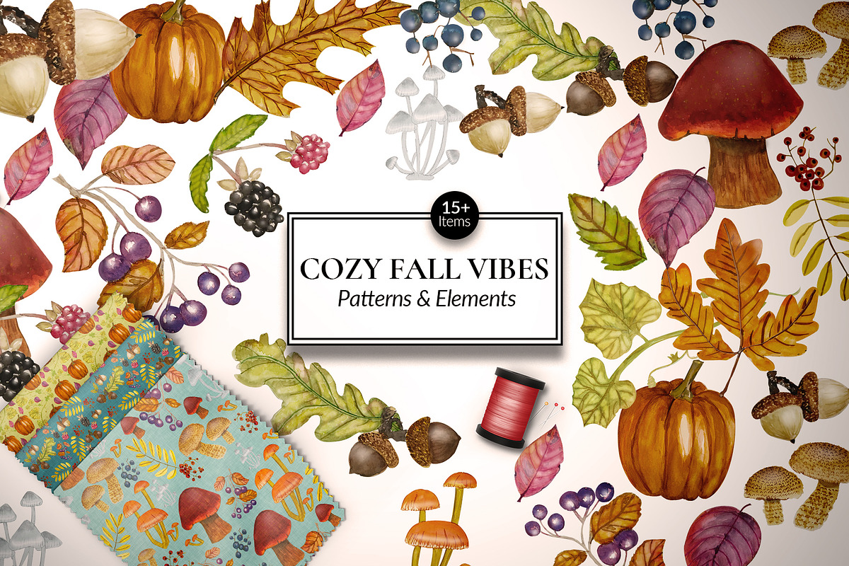 Cozy Fall Vibes Watercolor Elements, a Pattern Graphic by Sheikhadesign (Photo 1 of 7)