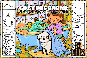 Cozy Dog and Me Cute&Cozy Coloring, a Decorative Illustration by Design Station