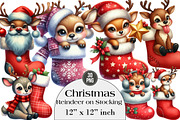 Christmas Reindeer on Stocking, an Illustration by DreamArtGraphic (Thumbnail 1 of 4)