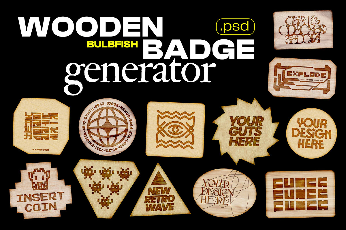 Wooden Badge Generator, a Product Mockup by BULBFISH (Photo 1 of 10)