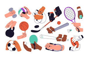 Hands holding sports equipment set, a Sport Illustration by PaperTrident