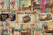 Vintage Musical Wooden Junk Page, a Background Graphic by Printable Treasure (Thumbnail 1 of 7)