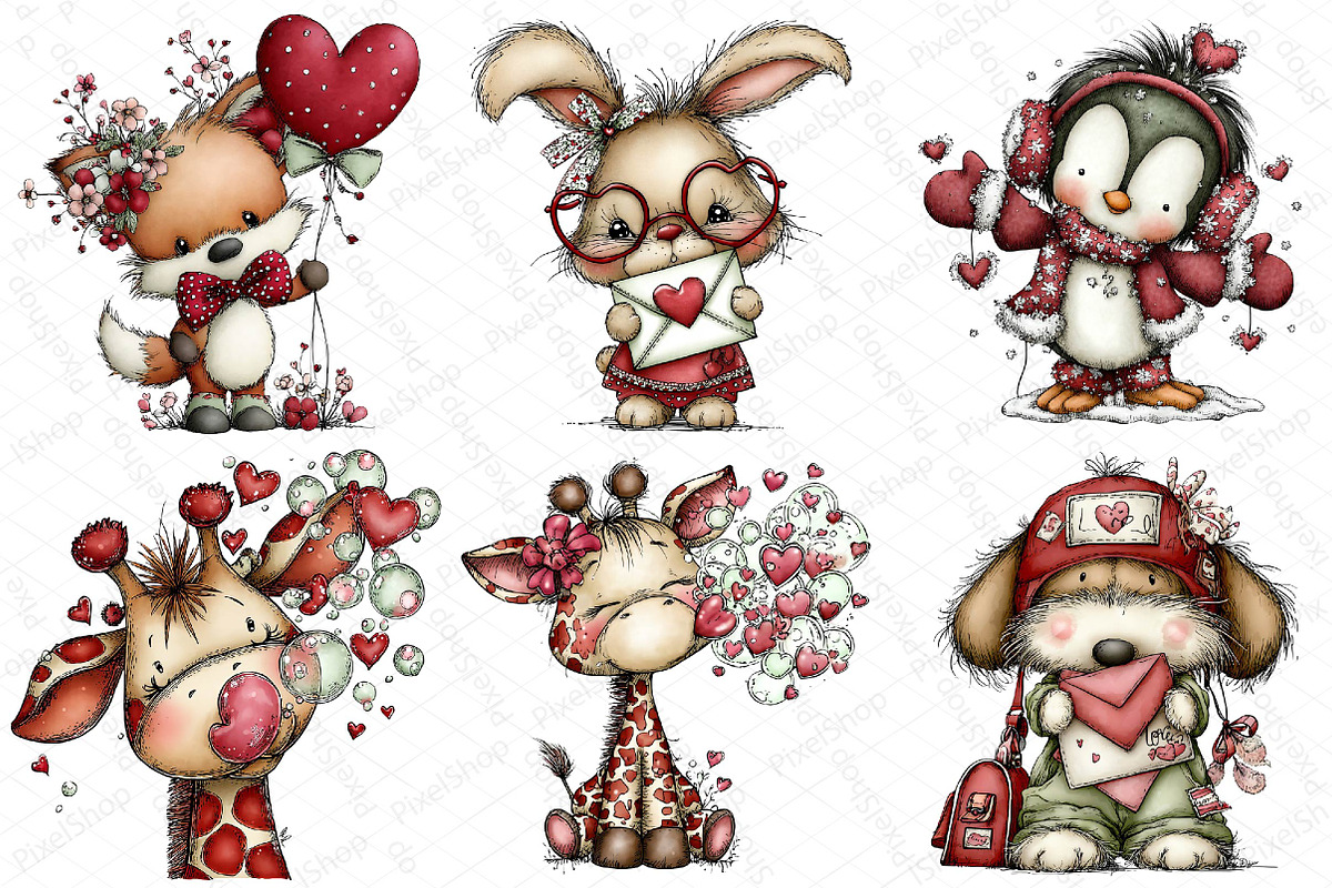 Whimsical Animals Valentine Day Clip, an Illustration by DreamPrint404 (Photo 6 of 7)
