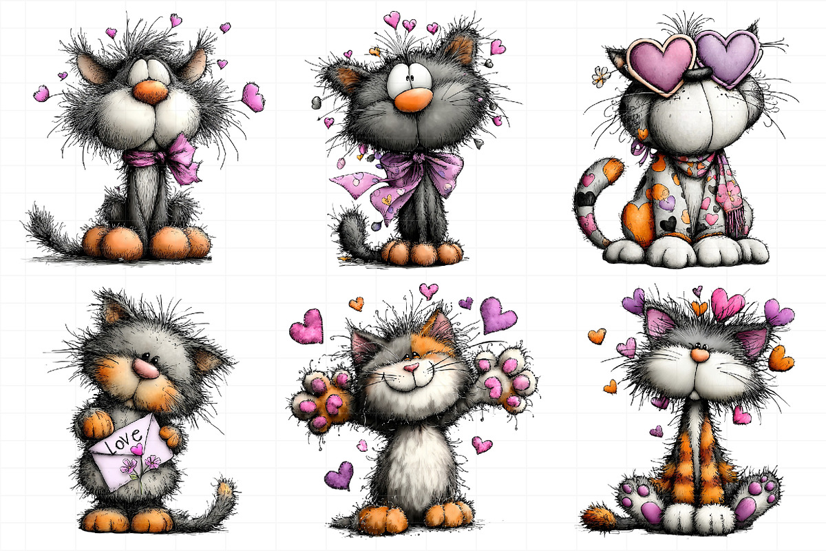Watercolor Valentine Cat Clipart, an Illustration by Daily.Designs (Photo 4 of 5)
