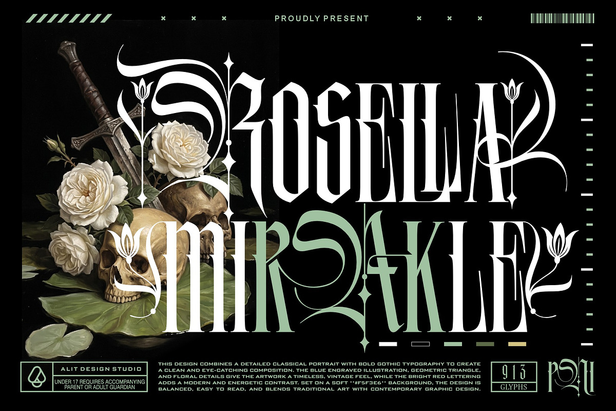 Rosella Mirakle Typeface, a Blackletter Font by alit design (Photo 1 of 20)