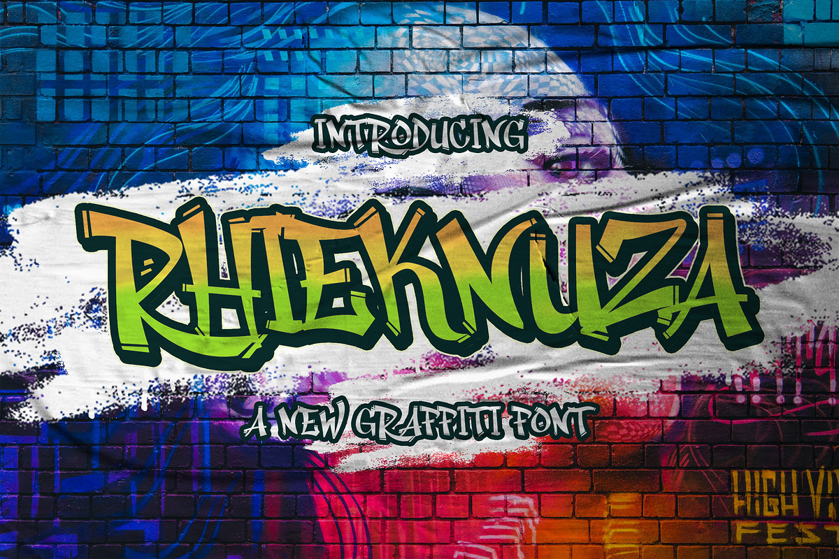 Rhieknuza - Graffiti Font, a Sans Serif Font by StringLabs (Photo 1 of 14)