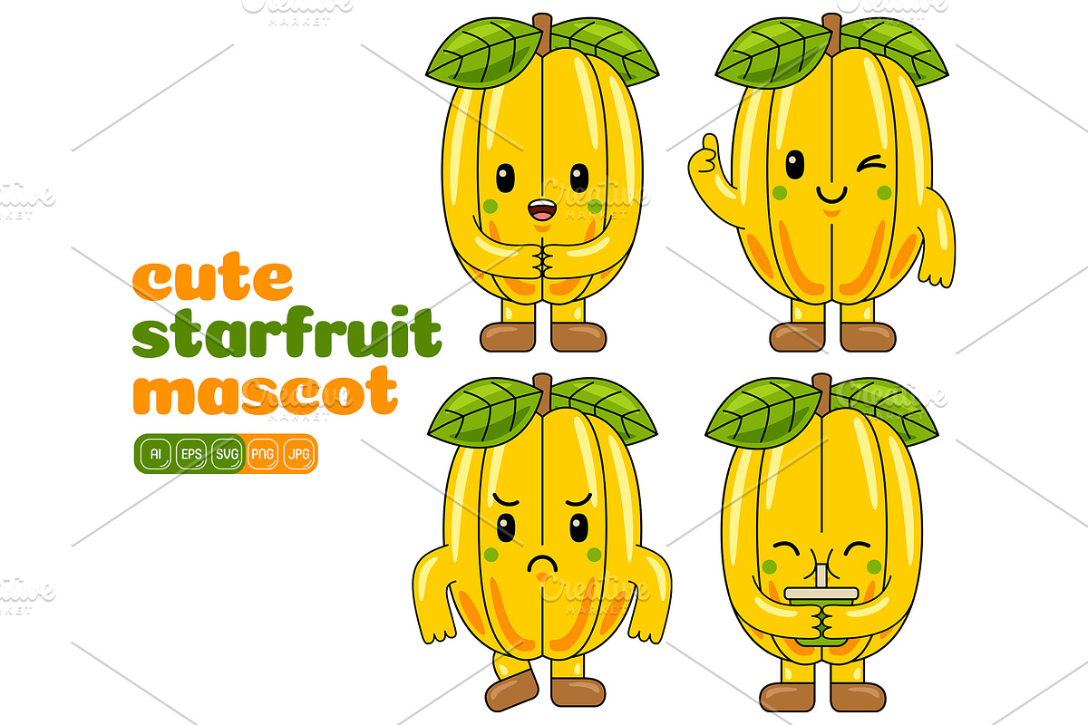 Starfruit Mascot Vector Pack, a Food Illustration by MEDZ (Photo 2 of 5)