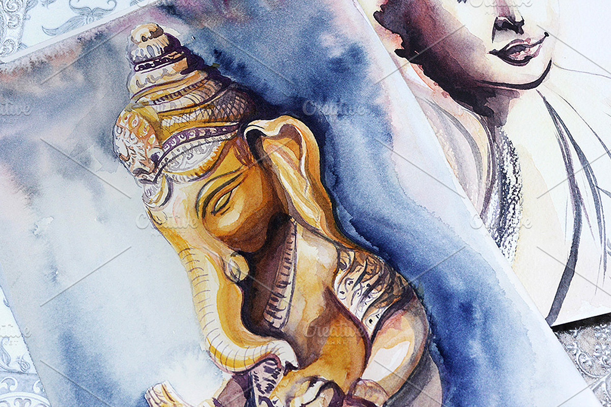 Yoga print Ganesha watercolor, an Illustration by lilisavelieva (Photo 2 of 3)