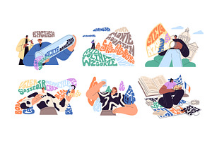 People learn foreign language set, a Person Illustration by PaperTrident