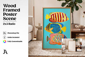 Wood Framed Poster 2x3 PSD Mockup