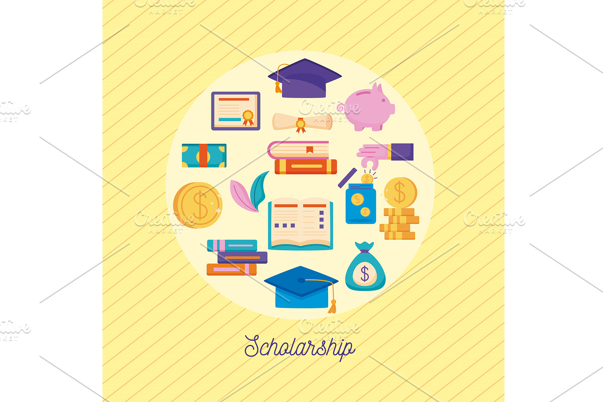 loans scholarship in circle, an Education Illustration by studiogstock
