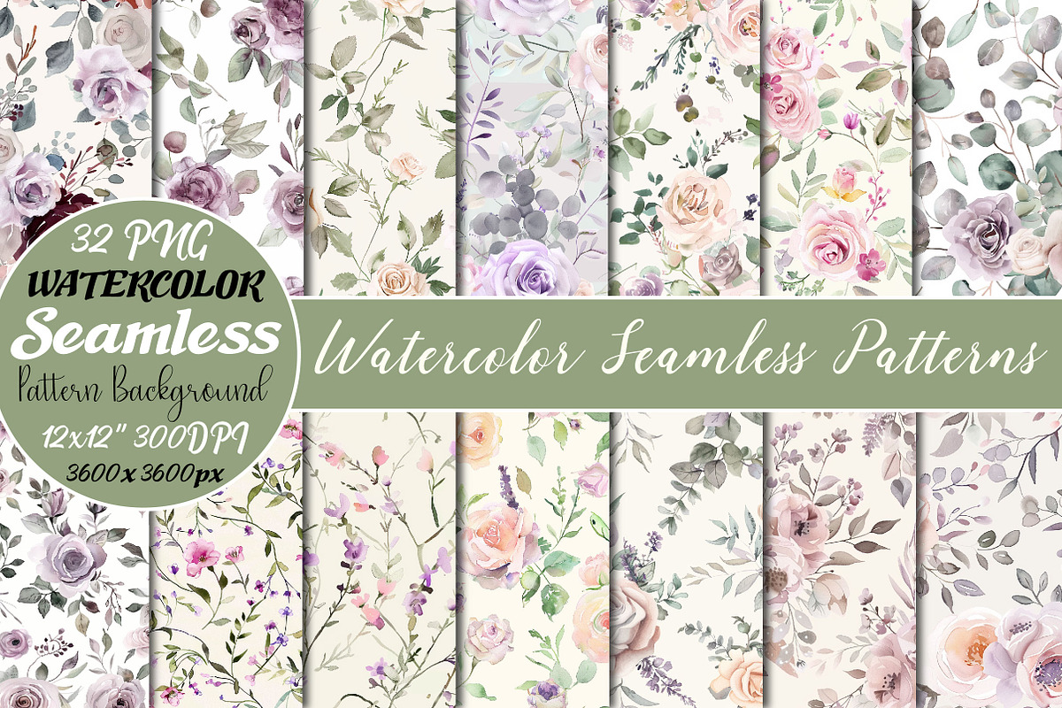 Watercolor Seamless Patterns, a Pattern Graphic by DreamCafeArt (Photo 1 of 5)