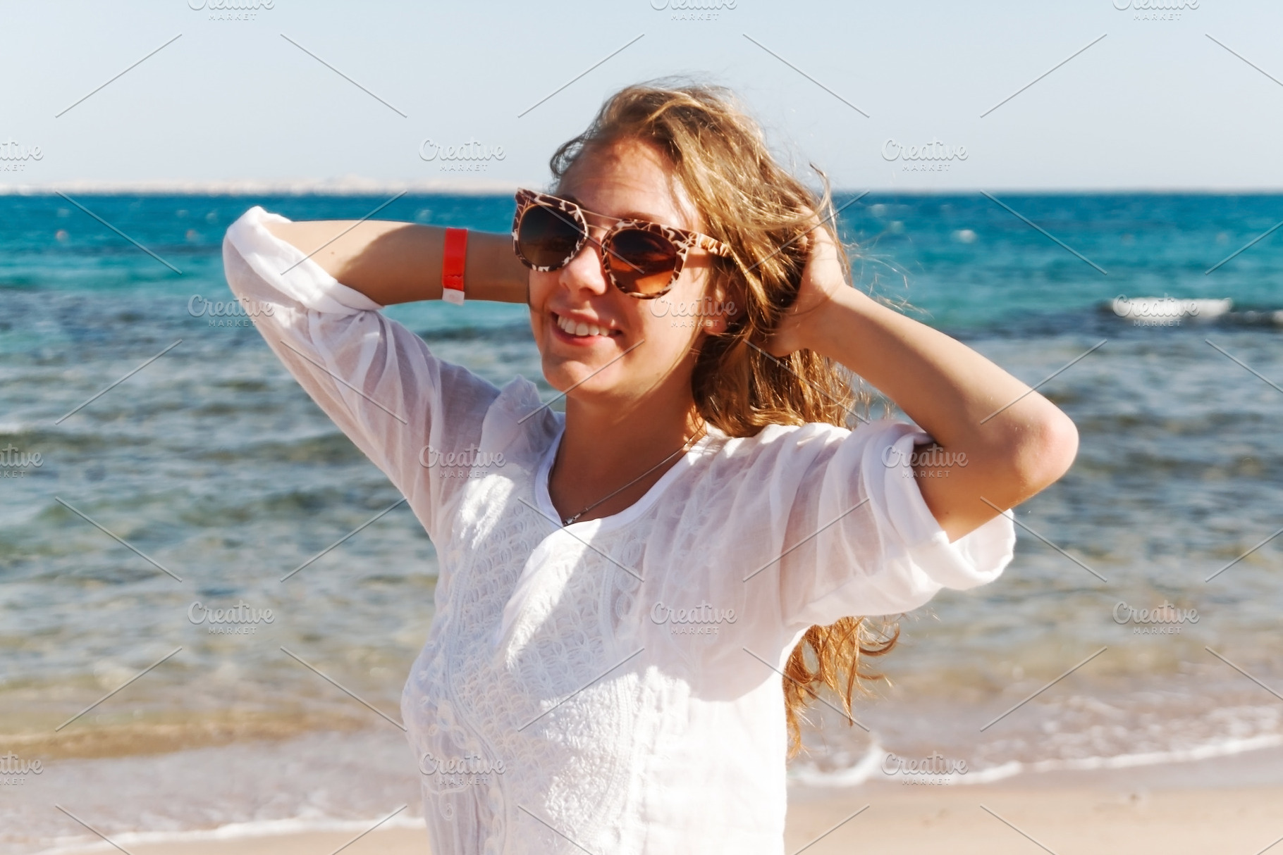 close-up portrait of a beautiful young brunette girl with long h, a Person Photo by TanaCh