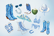 Coastal Cowgirl Watercolor Clipart, a Decorative Illustration by Honey Island Studio (Thumbnail 2 of 3)
