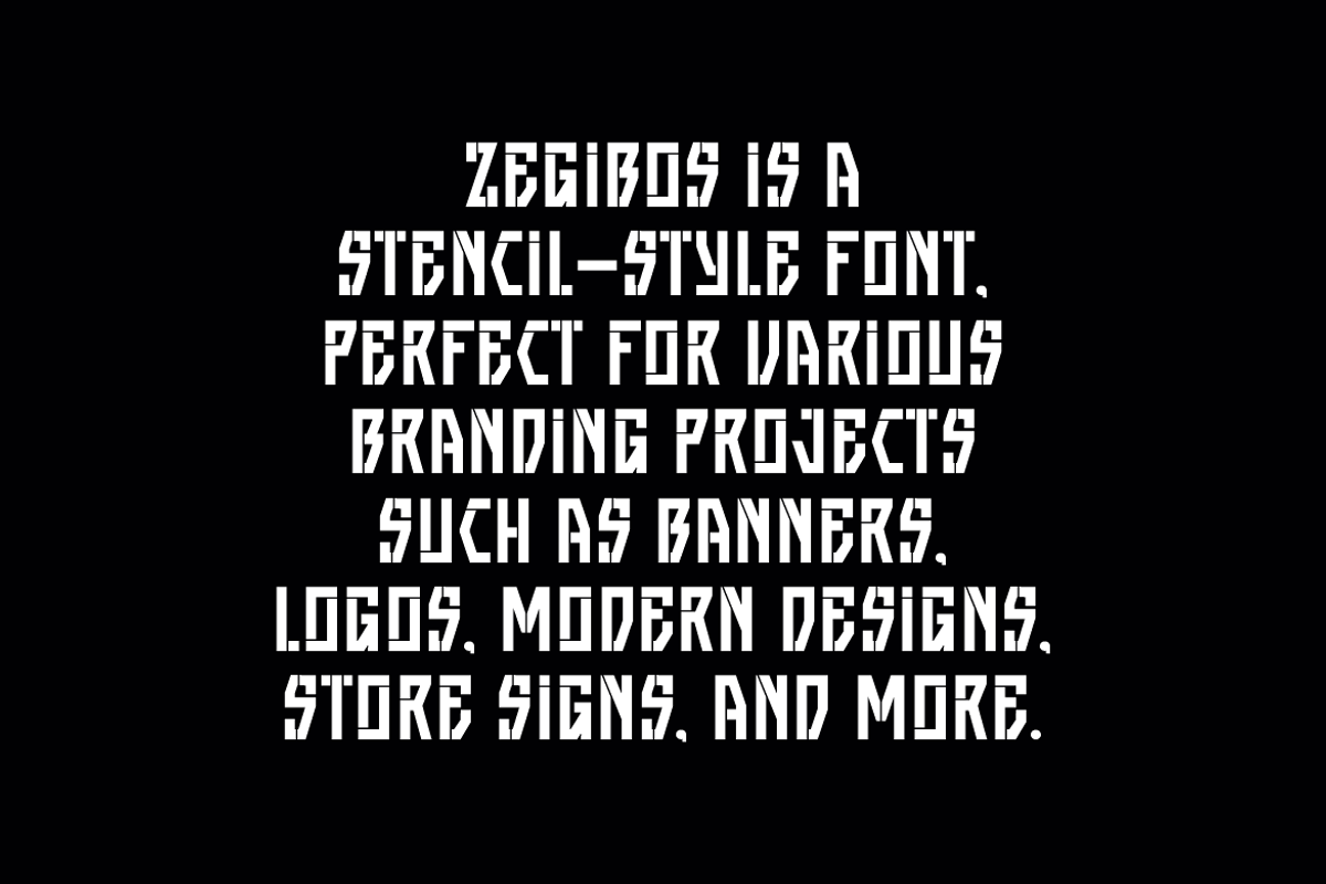 Zegibos - Stencil Font, a Sans Serif Font by Iqsiart Studio (Photo 5 of 7)