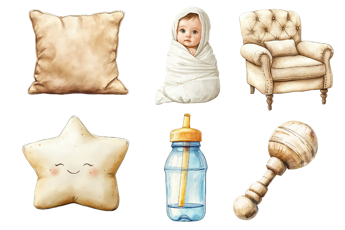 Neutral Baby Watercolor Clipart, an Illustration by Dream Creation (Photo 6 of 9)