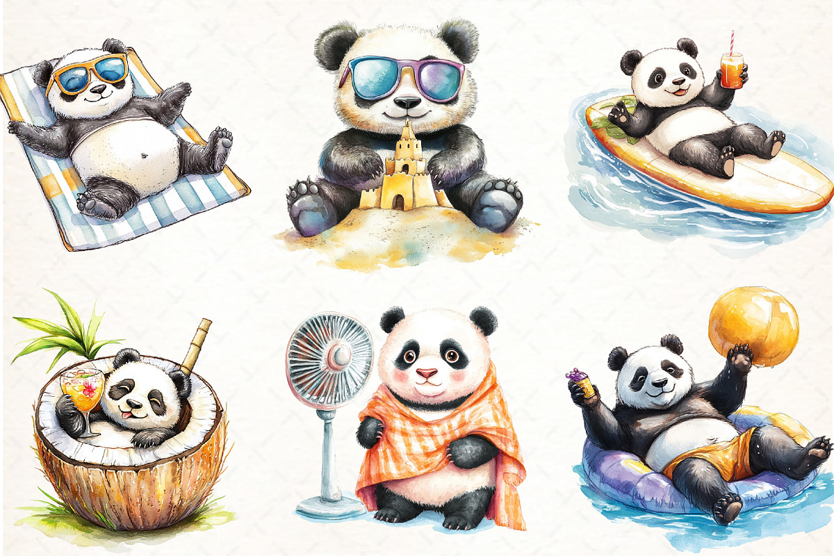 Funny Sunbathing Panda Clipart, an Illustration by Watercolor design (Photo 4 of 4)