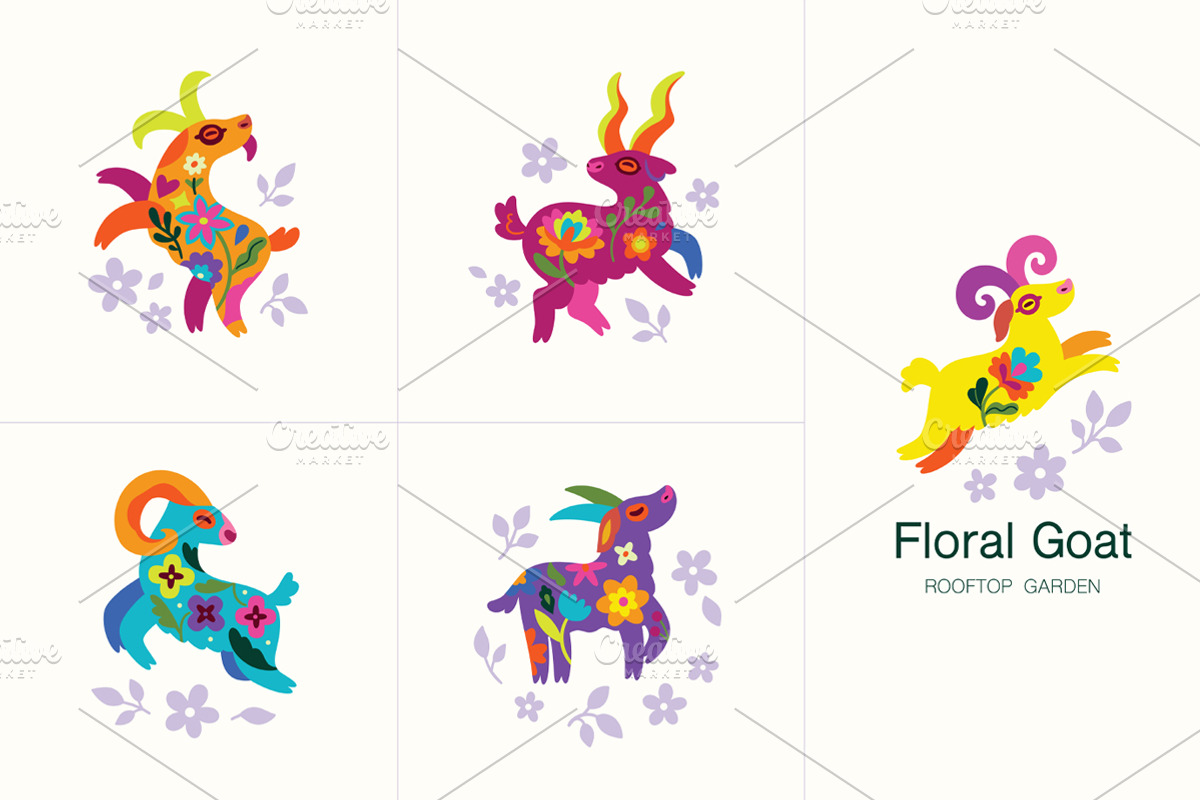 Folk Art Goats, an Animal Illustration by PenguinHouse (Photo 4 of 9)