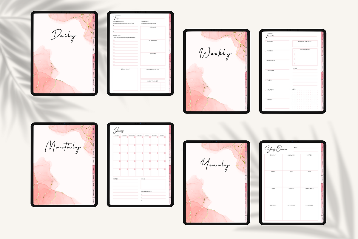 Pink Undated Digital Planner iPad, a Templates & Theme by HoneyGlowStudioCo (Photo 3 of 9)