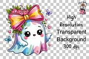 Ghost with Floral Bow PNG Bundle, an Illustration by Clipart Bloom (Thumbnail 10 of 11)