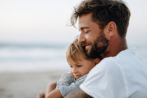 Loving father hugs his young son, a Person Photo by MistyDay