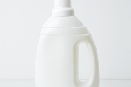 White branding mockup of laundry gel. Household cleaning and hygiene concept pa