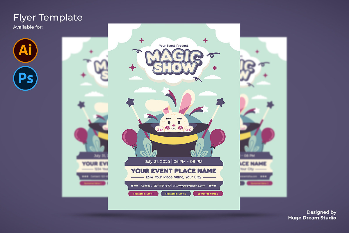 Playful Magic Show Flyer Template, a Flyer Template by Huge Dream Studio (Photo 1 of 5)