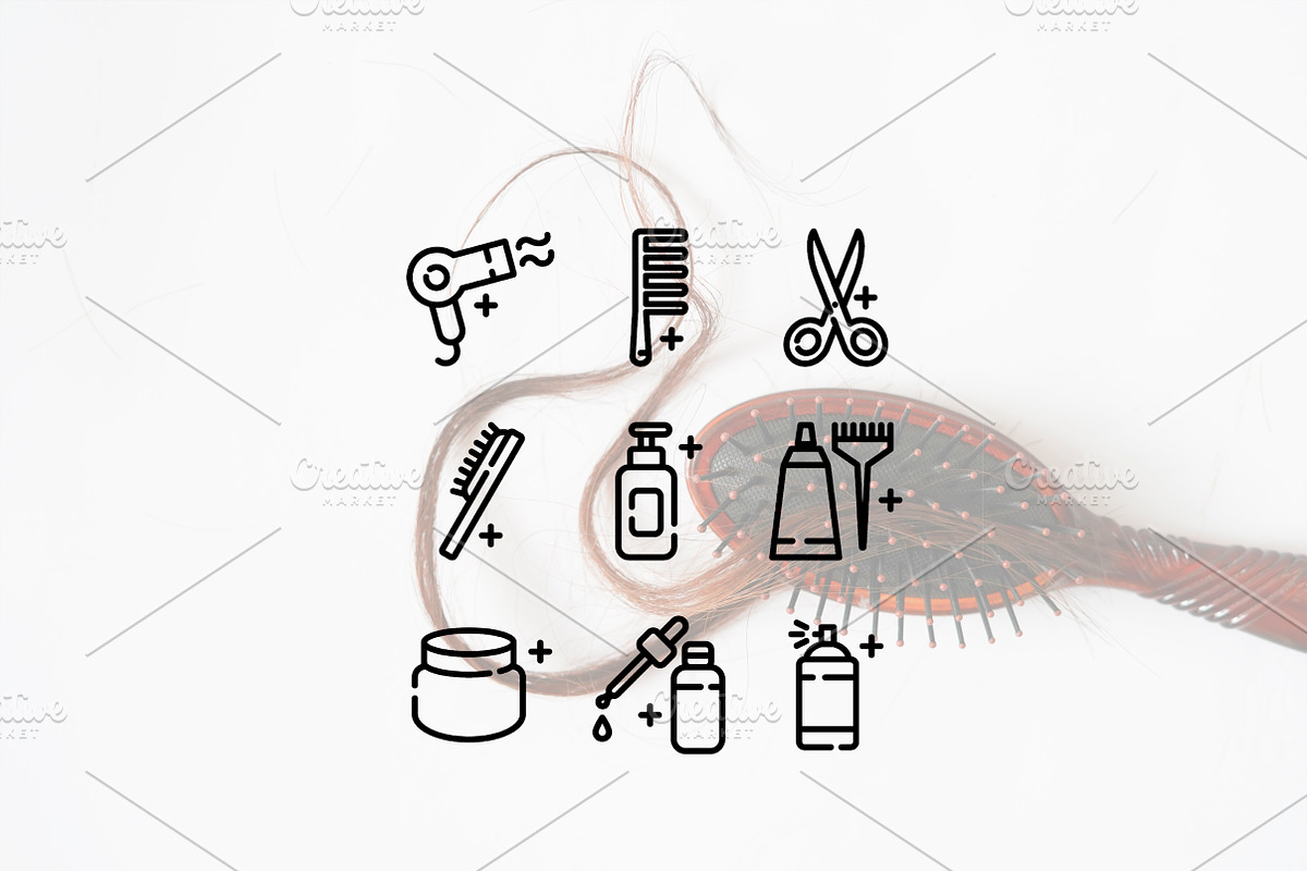 Minimalist hair care icons, an Outline Icon by Lyolya Profitrolya (Photo 2 of 2)