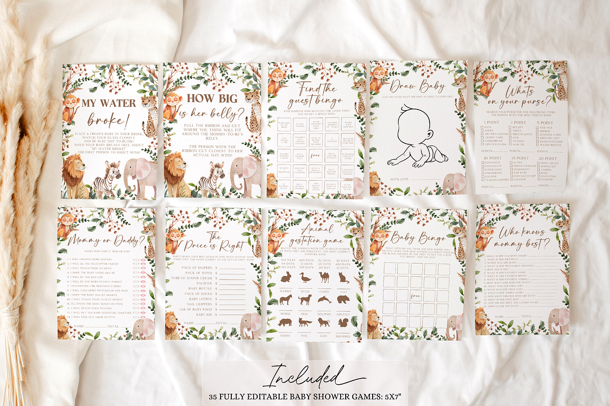 Boho Safari Animal Baby Shower Games, a Templates & Theme by VeliusCreativeStudio (Photo 2 of 5)