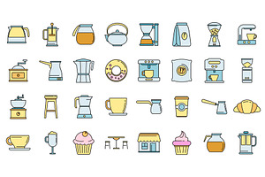 Bean Coffee Shop Icons Set Vector