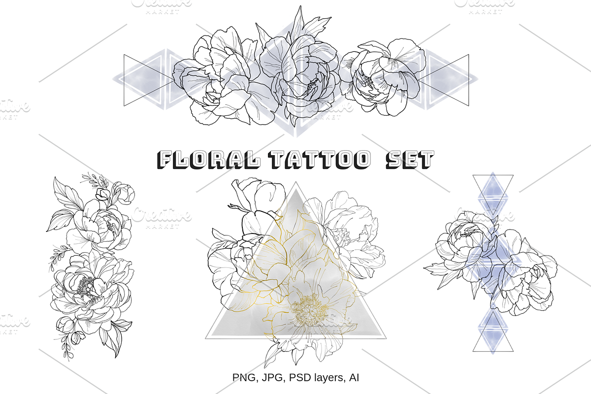 Floral Tattoo Set, an Object Graphic by VictoriaKStudio (Photo 1 of 6)