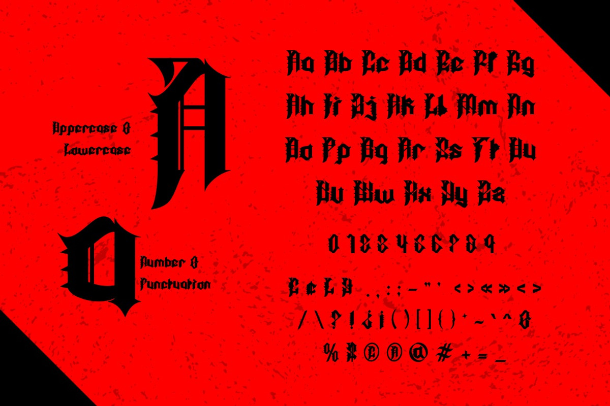 Regalie Fangs - Medieval Blackletter, a Blackletter Font by Dhabee (Photo 2 of 16)
