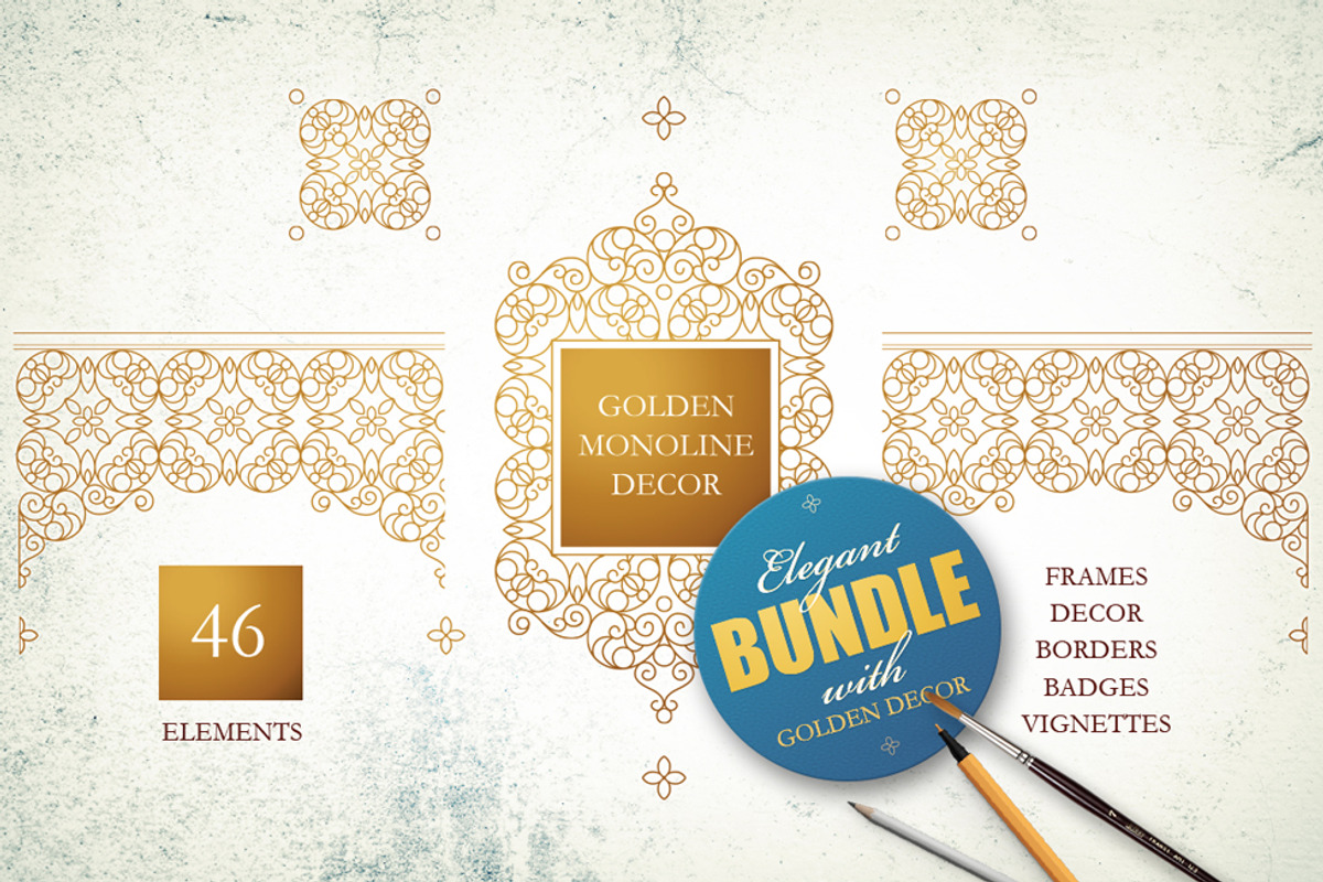 Vintage Gold Monoline Decor. Bundle, a Decorative Illustration by O'Gold! (Photo 1 of 6)