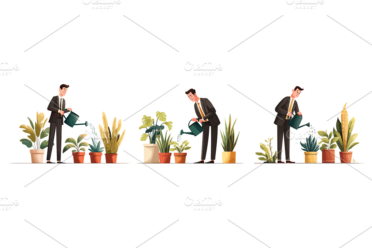 Businessman watering plants. Human, a Person Illustration by Stock-Smart-Start