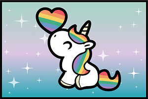 Cute Chibi Unicorn With LGBT Heart