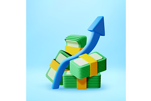 3D Blue arrow rising over stacked, a Finance Illustration by Abscent