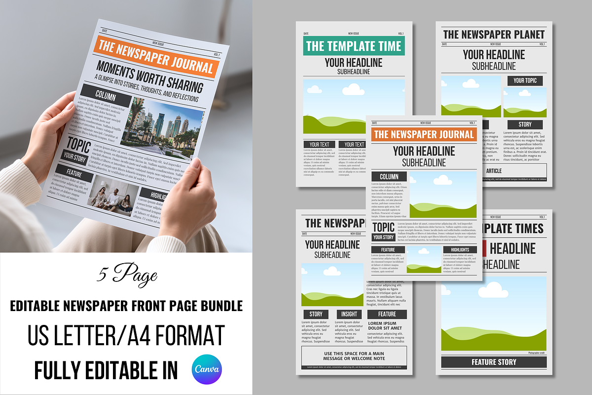 Front Page Newspaper template bundle, a Magazine Template by ZoloDesignHub (Photo 1 of 8)