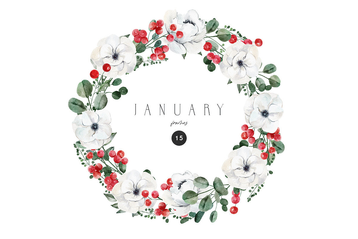 JANUARY Watercolor Winter Set, a Seasonal Illustration by Kaleriia (Photo 3 of 15)