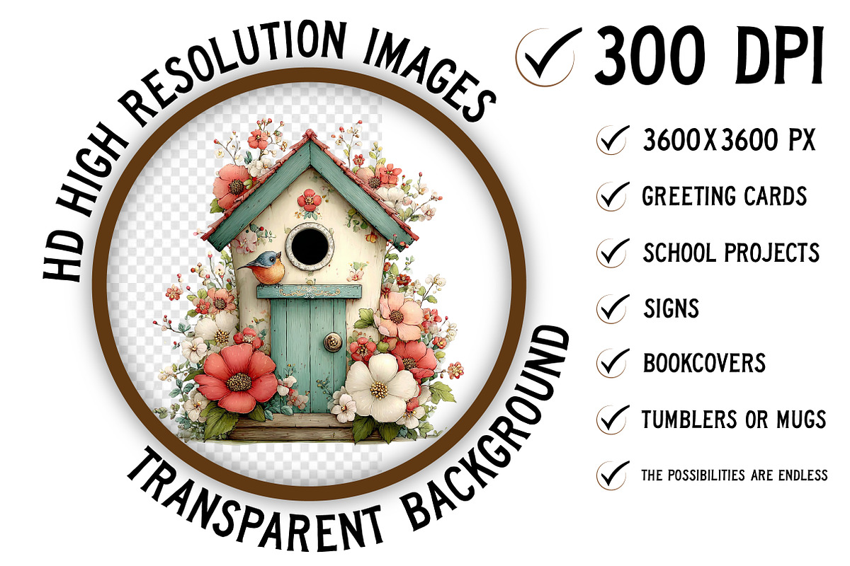 Whimsical Spring Birdhouse Clipart, an Illustration by Craft Nest (Photo 2 of 11)