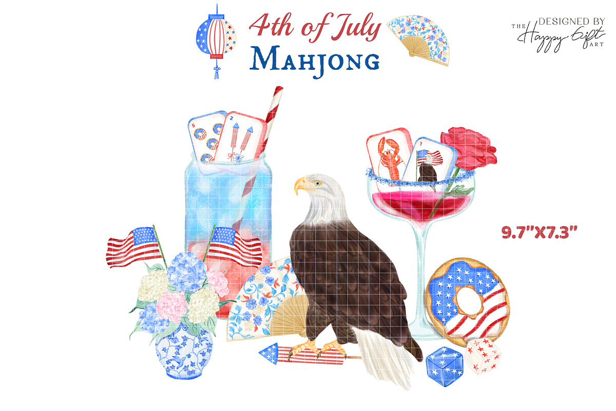 4th of July Mahjong cocktails, a Decorative Illustration by TheHappyGiftArt (Photo 5 of 10)